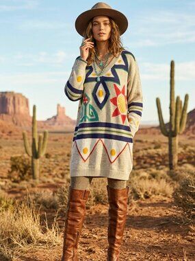 NWT Deadstock 80s vintage I.B. Diffusion geometric knit tunic sweater Size M